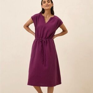 Pact Coastal Double Gauze Tie Waist Midi Dress In Sangria Womens Medium *NOTE